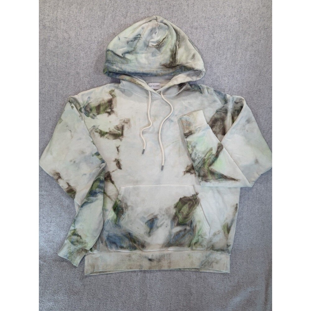 John Elliott Men's Tie-Dye Terry Pullover Hoodie Size 1 White Green Blue Brown